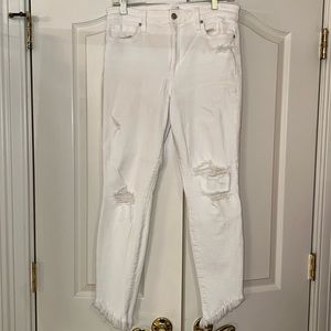 Joes jeans high rise frayed hem skinny leg jeans